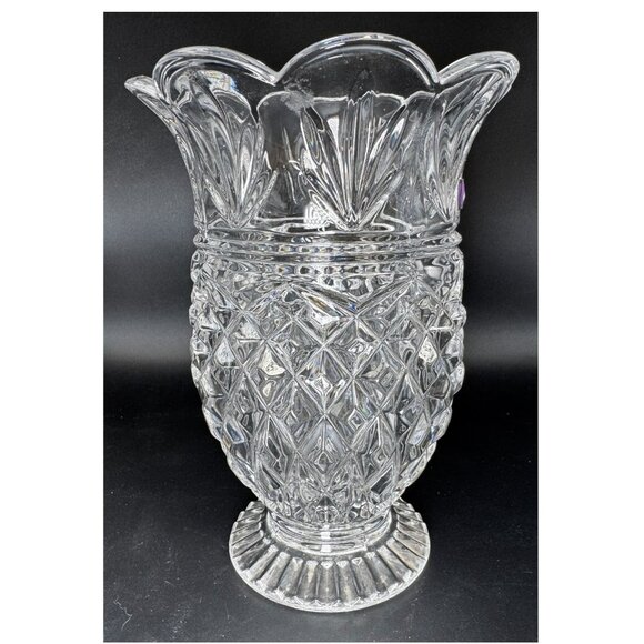 Marquis By Waterford Lead Crystal Pineapple Vase Scalloped Rim Diamond-Cut Vtg - Picture 4 of 11